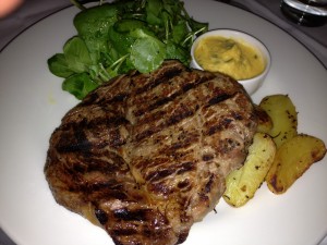 Ribeye steak at Barbarella Chelsea, cooked rare,