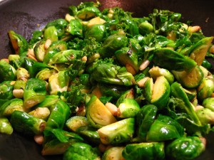 Braised brussel sprouts with pine nuts