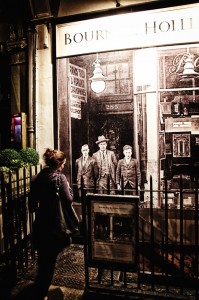 Bourne and Hollingsworth, London, entrance at night