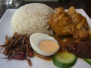 Malay Nasi Lemak with Chicken Curry - Sambal Kampung.