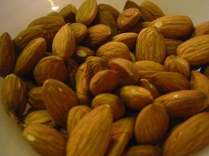 Shelled almonds closeup