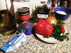 Canned Food UK's Tomato Tuna Pilaf ingredients being assembled.=