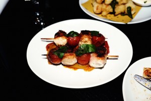 Cicchetti Bar by Piccolino, Heddon Street, Mayfair, London - chicken skewers wrapped in slices of pancetta
