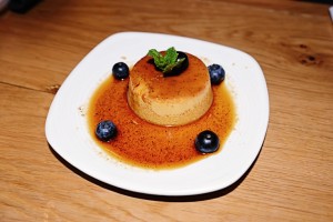 Vanilla and cardomom creme caramel with deliciously redundant blueberries